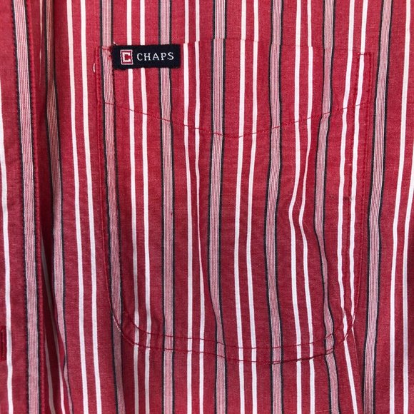Vintage Chaps Shirt L Red Striped Long Sleeve Easy Care Casual Button Up Pocket - Picture 6 of 11